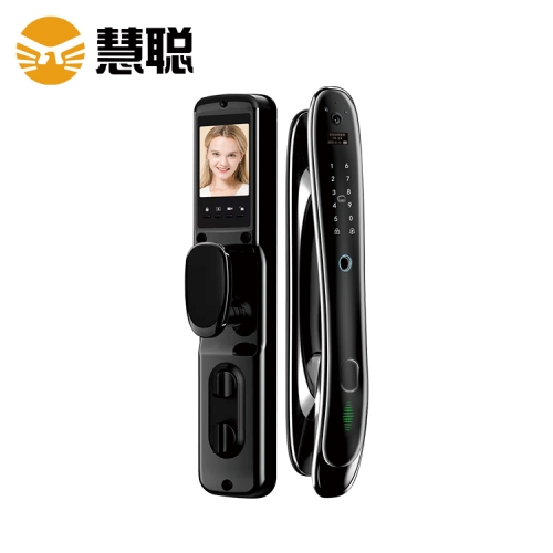 珠海慧聪3D人脸识别全自动指纹锁HC-123智能锁可视猫眼监控家用电子锁