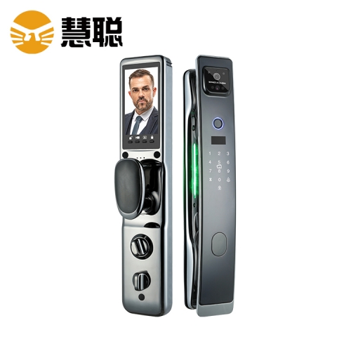 惠州慧聪3D人脸识别指纹密码锁HC999视频远程监控语音对讲家用防盗门智能锁